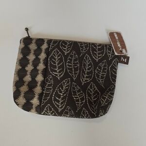 Black and Cream Leaf Patterned Pouch